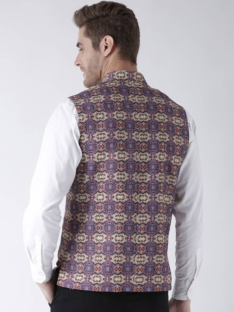 Men's Multicoloured 
Polyester
 Printed Nehru Jackets